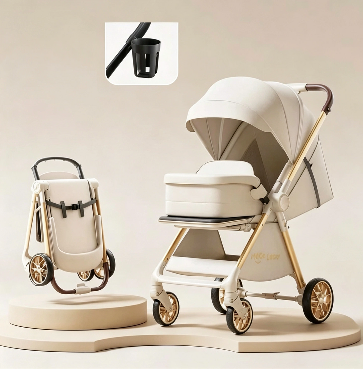 Moco Lucky Baby Stroller, Aviation Aluminum Frame, Reversible Seat, Foldable Lightweight Toddler Pushchair, 4-Wheel Shock Absorption, Sit & Recline for Newborn