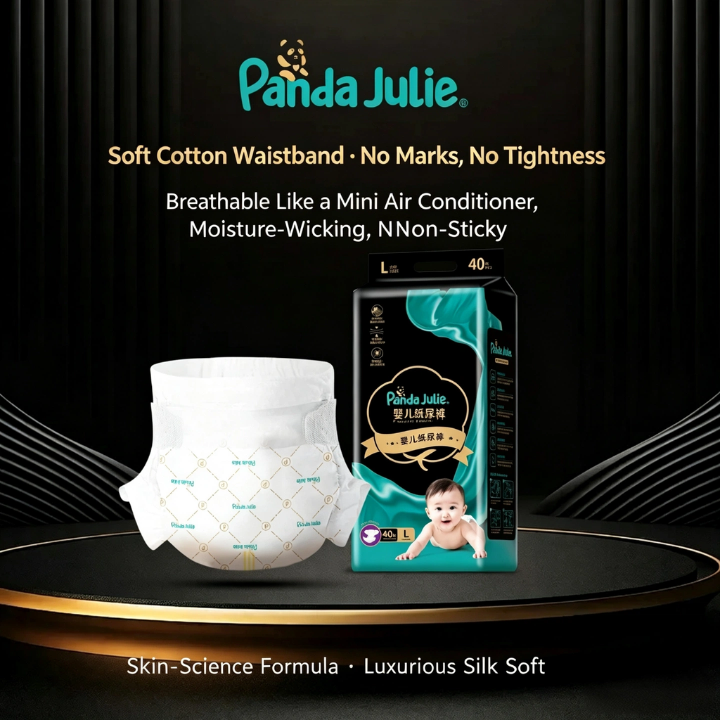 Panda Julie Black Gold Series Training Pants ， Luxurious Silk Soft Disposable Nappies, Gentle for Newborns, Unisex