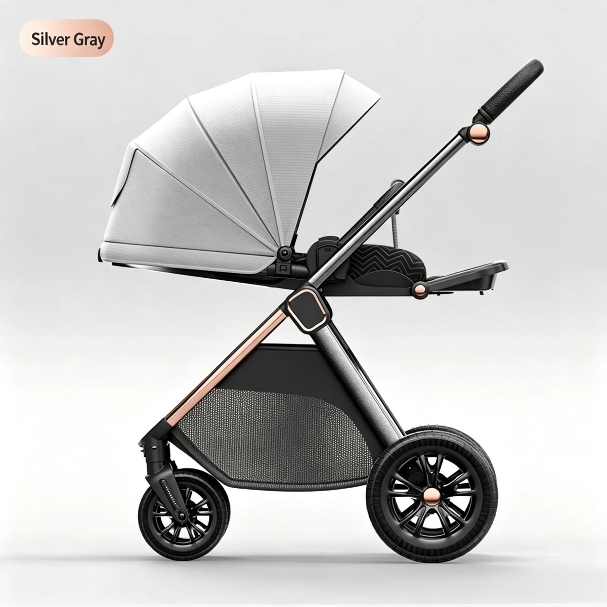 Lightweight Foldable Reversible Baby Stroller, High Landscape 4-Wheel Toddler Car, Seat & Recline Function