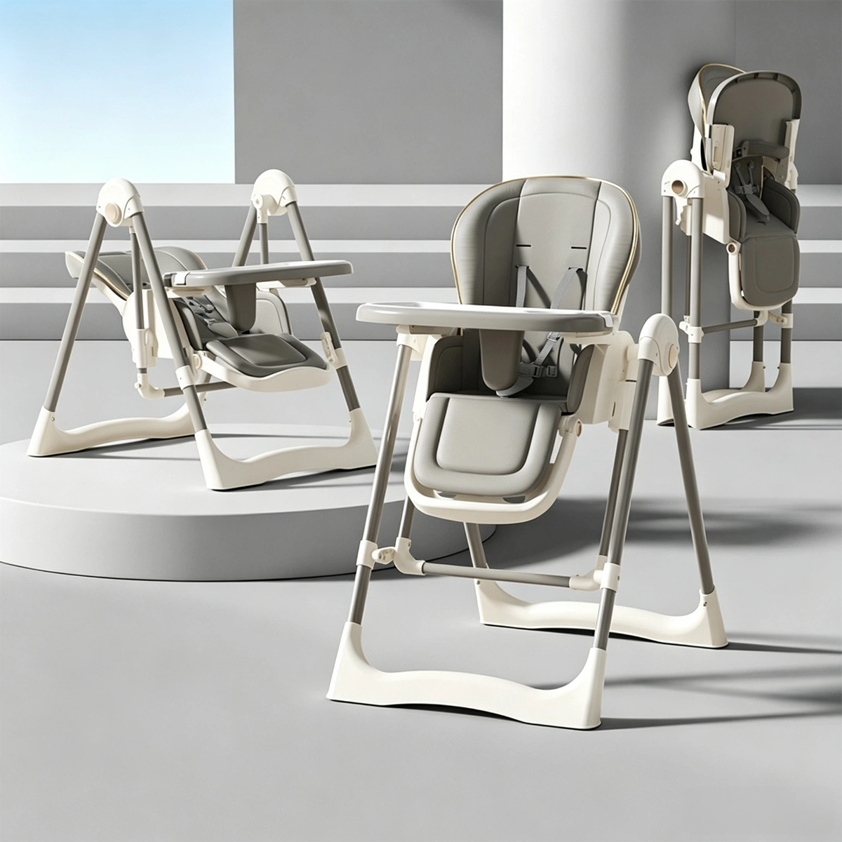 2‑in‑1 Baby High Chair, Convertible Feeding Chair & Rocking Chair, PU Leather Cushion, Foldable Infant Dining Seat