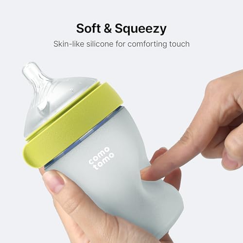 Silicone Baby Bottle Gen 2 with Wide Neck Dual Anti-Colic Vents and Medium-Flow Nipple – Comotomo 8 oz
